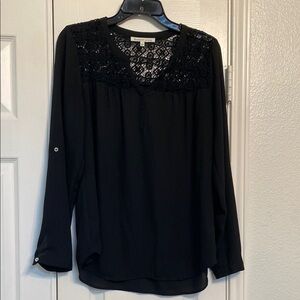 Daniel Rainn Black Lace Long Sleeve Blouse